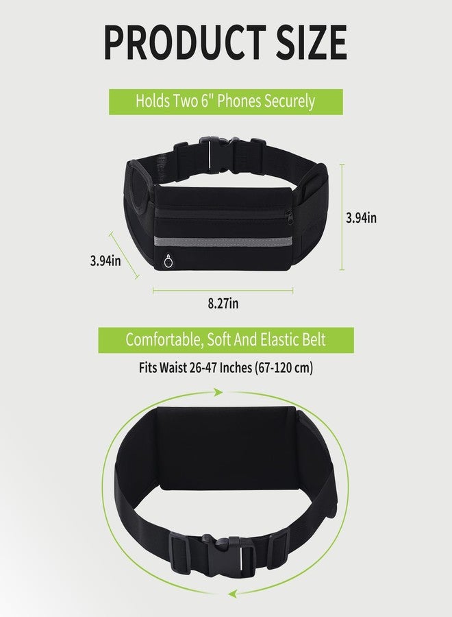 Fvbber Running Belt Fanny Pack, Waist Pack for Women Men - Waterproof Workout Cycling Travel Belt with Reflective Strip, Headphone Hole and Adjustable Waistband (27"-48"), Fits Phone Keys, Black - Image 2